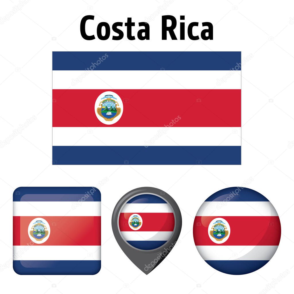 Illustration flag of Costa Rica, and various icons. Ideal for catalogs of institutional materials and geography