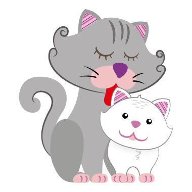 Anne ve bebek kedi, memeli köpek yavrusu, küçük resmi Illustration. Eğitim ve bilgilendirme materyalleri için idealdir