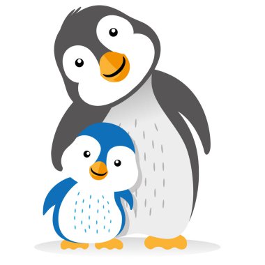Illustration of family penguin, cub, bird, feathered mom. Ideal for educational and informational materials clipart