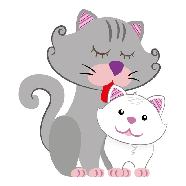 Illustration Mor Och Baby Katt Däggdjur Valp Lilla Tjockhuding Perfekt — Stock vektor