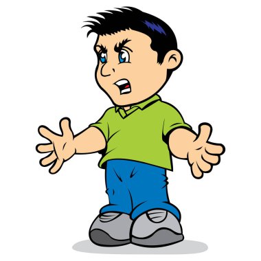 Resimde maskot dany, düşük yükseklik kişi, gergin, sinirli bir ifade. İdeal eğitim ve kurumsal bilgi için