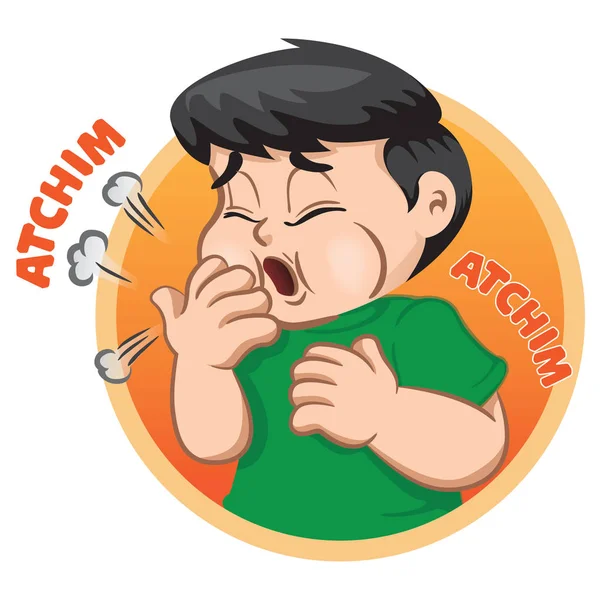 Ilustración Representa Personaje Infantil Que Estornudos Alergia Rinitis Gripe Ideal — Vector de stock