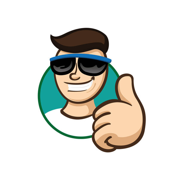 Икона подавляет эмоции человека с солнцезащитными очками и улыбкой, указывающей на то, что все в порядке, хорошо, идеально. Идеально подходит для образовательных и институциональных материалов
