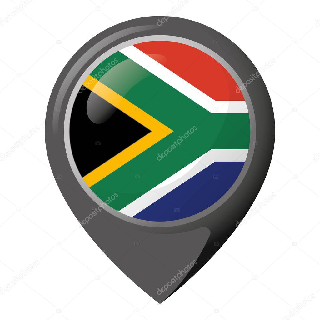 Icon representing pin of location with the flag of South Africa. Ideal for catalogs of institutional materials and geography