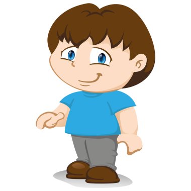 İllüstrasyon bir yuyu karakter, erkek maskot çocuk mavi t-shirt gri pantolon giyen bekliyor ayakta pozisyonda ayakta tasvir. Eğitim, kurumsal ve tanıtım malzemeleri için idealdir