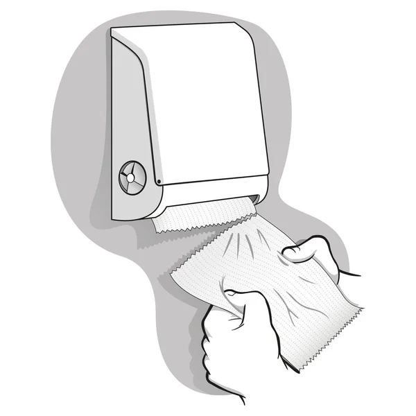 Illustrazione Una Persona Che Prende Tovagliolo Carta Tovagliolo Contenitore Linea — Vettoriale Stock