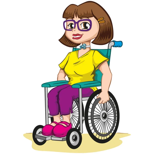 気管切開チューブ付き車椅子の身体障害者の女の子 カタログ 健康と機関誌に最適 — ストックベクタ