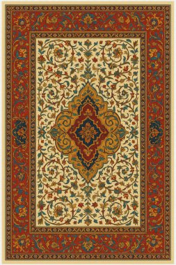 Halk sanatından esinlenilmiş İran halısı modern desenli yüksek çözünürlüklü beyaz tuval üzerinde izole edilmiş renkler