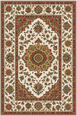 Halk sanatından esinlenilmiş İran halısı modern desenli yüksek çözünürlüklü beyaz tuval üzerinde izole edilmiş renkler