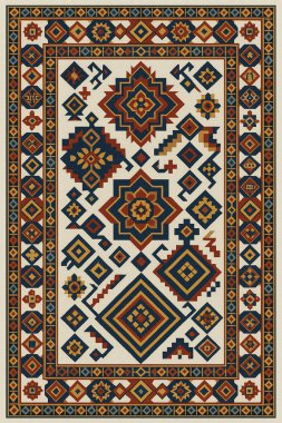 Halk sanatından esinlenilmiş İran halısı modern desenli yüksek çözünürlüklü beyaz tuval üzerinde izole edilmiş renkler