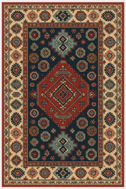 Halk sanatından esinlenilmiş İran halısı modern desenli yüksek çözünürlüklü beyaz tuval üzerinde izole edilmiş renkler