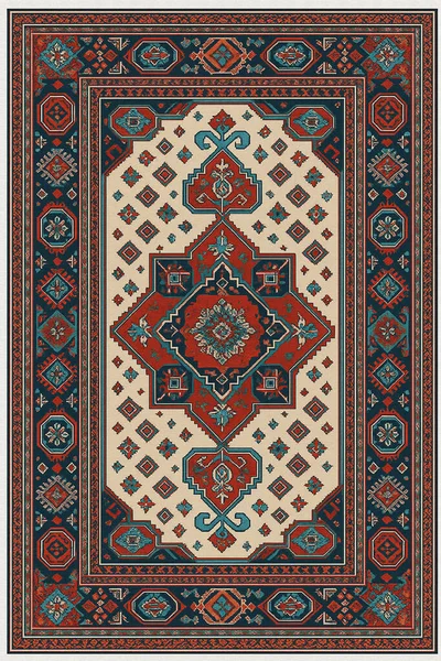 Halk sanatından esinlenilmiş İran halısı modern desenli yüksek çözünürlüklü beyaz tuval üzerinde izole edilmiş renkler