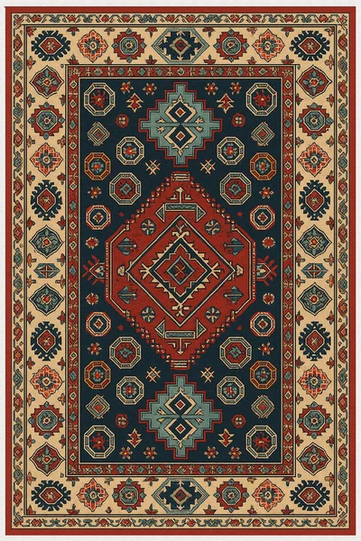 Halk sanatından esinlenilmiş İran halısı modern desenli yüksek çözünürlüklü beyaz tuval üzerinde izole edilmiş renkler