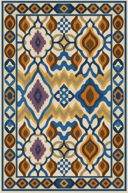 Halk sanatından esinlenilmiş İran halısı modern desenli yüksek çözünürlüklü beyaz tuval üzerinde izole edilmiş renkler