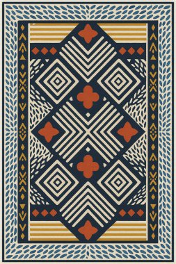 Halk sanatından esinlenilmiş İran halısı modern desenli yüksek çözünürlüklü beyaz tuval üzerinde izole edilmiş renkler