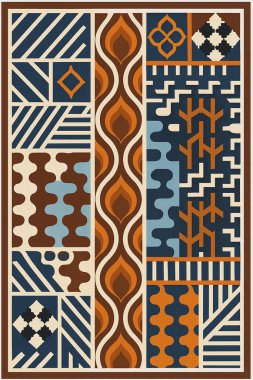 Halk sanatından esinlenilmiş İran halısı modern desenli yüksek çözünürlüklü beyaz tuval üzerinde izole edilmiş renkler