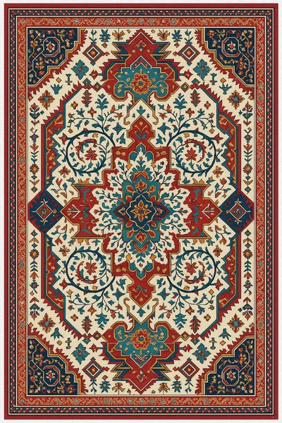 Halk sanatından esinlenilmiş İran halısı modern desenli yüksek çözünürlüklü beyaz tuval üzerinde izole edilmiş renkler