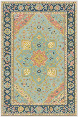 Halk sanatından esinlenilmiş İran halısı modern desenli yüksek çözünürlüklü beyaz tuval üzerinde izole edilmiş renkler