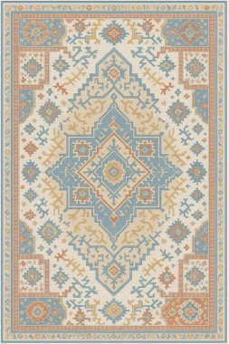 Halk sanatından esinlenilmiş İran halısı modern desenli yüksek çözünürlüklü beyaz tuval üzerinde izole edilmiş renkler