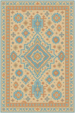 Halk sanatından esinlenilmiş İran halısı modern desenli yüksek çözünürlüklü beyaz tuval üzerinde izole edilmiş renkler