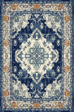 Halk sanatından esinlenilmiş İran halısı modern desenli yüksek çözünürlüklü beyaz tuval üzerinde izole edilmiş renkler