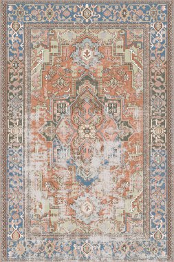 Halk sanatından esinlenilmiş İran halısı modern desenli yüksek çözünürlüklü beyaz tuval üzerinde izole edilmiş renkler