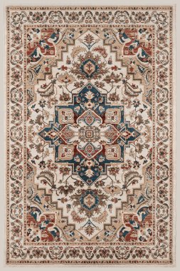 Halk sanatından esinlenilmiş İran halısı modern desenli yüksek çözünürlüklü beyaz tuval üzerinde izole edilmiş renkler