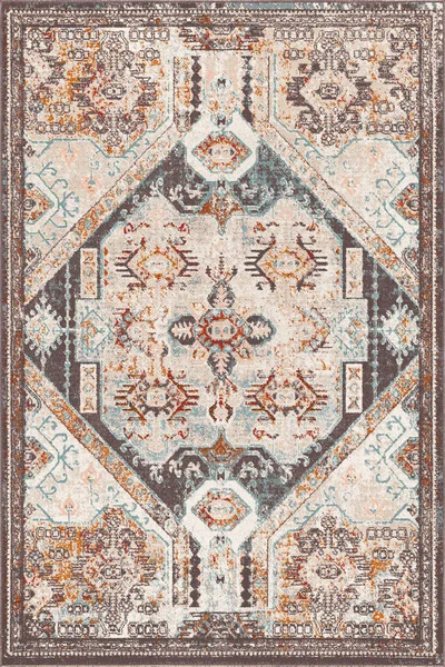 Halk sanatından esinlenilmiş İran halısı modern desenli yüksek çözünürlüklü beyaz tuval üzerinde izole edilmiş renkler