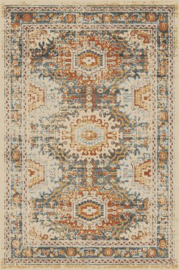 Halk sanatından esinlenilmiş İran halısı modern desenli yüksek çözünürlüklü beyaz tuval üzerinde izole edilmiş renkler