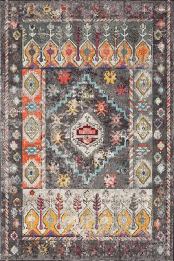 Orijinal Pers folk tarzı halı tasarımı ve grunge desenli illüstrasyon 