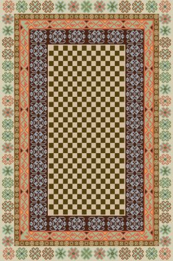 Orijinal Pers folk tarzı halı tasarımı ve grunge desenli illüstrasyon 