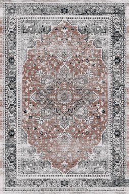 Orijinal Pers folk tarzı halı tasarımı ve grunge desenli illüstrasyon 