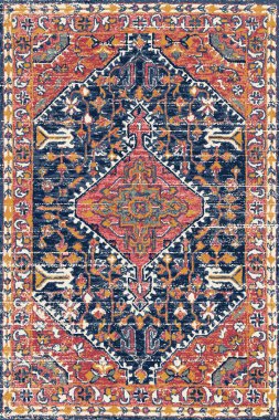 Orijinal Pers folk tarzı halı tasarımı ve grunge desenli illüstrasyon 