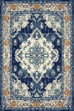 Orijinal Pers folk tarzı halı tasarımı ve grunge desenli illüstrasyon 