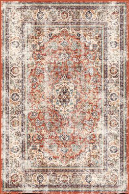 Orijinal Pers folk tarzı halı tasarımı ve grunge desenli illüstrasyon 