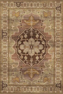 Orijinal Pers folk tarzı halı tasarımı ve grunge desenli illüstrasyon 