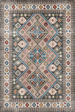 Orijinal Pers folk tarzı halı tasarımı ve grunge desenli illüstrasyon 