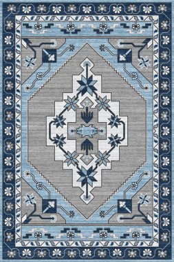 Orijinal Pers folk tarzı halı tasarımı ve grunge desenli illüstrasyon 