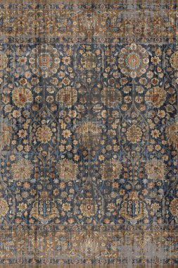 Orijinal Pers folk tarzı halı tasarımı ve grunge desenli illüstrasyon 