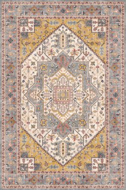 Orijinal Pers folk tarzı halı tasarımı ve grunge desenli illüstrasyon 