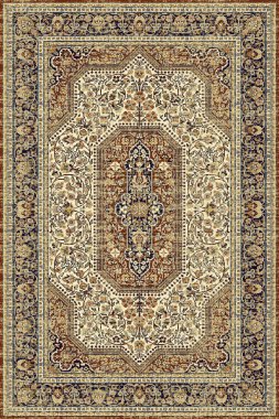 Orijinal Pers folk tarzı halı tasarımı ve grunge desenli illüstrasyon 