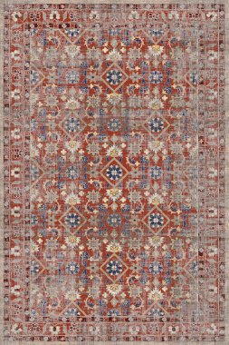 Orijinal Pers folk tarzı halı tasarımı ve grunge desenli illüstrasyon 