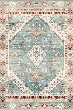 Orijinal Pers folk tarzı halı tasarımı ve grunge desenli illüstrasyon 