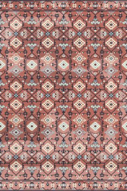 Orijinal Pers folk tarzı halı tasarımı ve grunge desenli illüstrasyon 