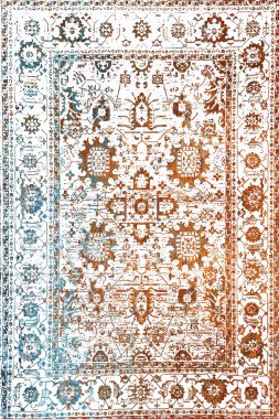 Orijinal Pers folk tarzı halı tasarımı ve grunge desenli illüstrasyon 