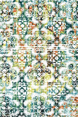 Orijinal Pers folk tarzı halı tasarımı ve grunge desenli illüstrasyon 