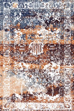 Orijinal Pers folk tarzı halı tasarımı ve grunge desenli illüstrasyon 