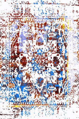 Orijinal Pers folk tarzı halı tasarımı ve grunge desenli illüstrasyon 