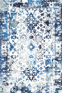 Orijinal Pers folk tarzı halı tasarımı ve grunge desenli illüstrasyon 