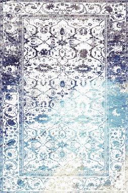 Orijinal Pers folk tarzı halı tasarımı ve grunge desenli illüstrasyon 